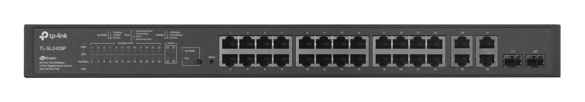 Šakotuvas TP-LINK | Jungiklis, valdomas internetu | TL-SL2428P | Valdomas L2 | Montuojamas ant stovo | 10/100 Mbps (RJ-45) jungčių kiekis: 24 | Gigabito Ethernet (varinis) jungčių kiekis: 4 | Maitinimo šaltinio tipas: Vienas