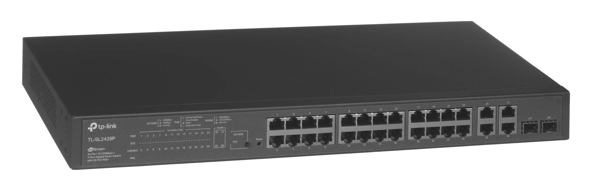 Šakotuvas TP-LINK | Jungiklis, valdomas internetu | TL-SL2428P | Valdomas L2 | Montuojamas ant stovo | 10/100 Mbps (RJ-45) jungčių kiekis: 24 | Gigabito Ethernet (varinis) jungčių kiekis: 4 | Maitinimo šaltinio tipas: Vienas