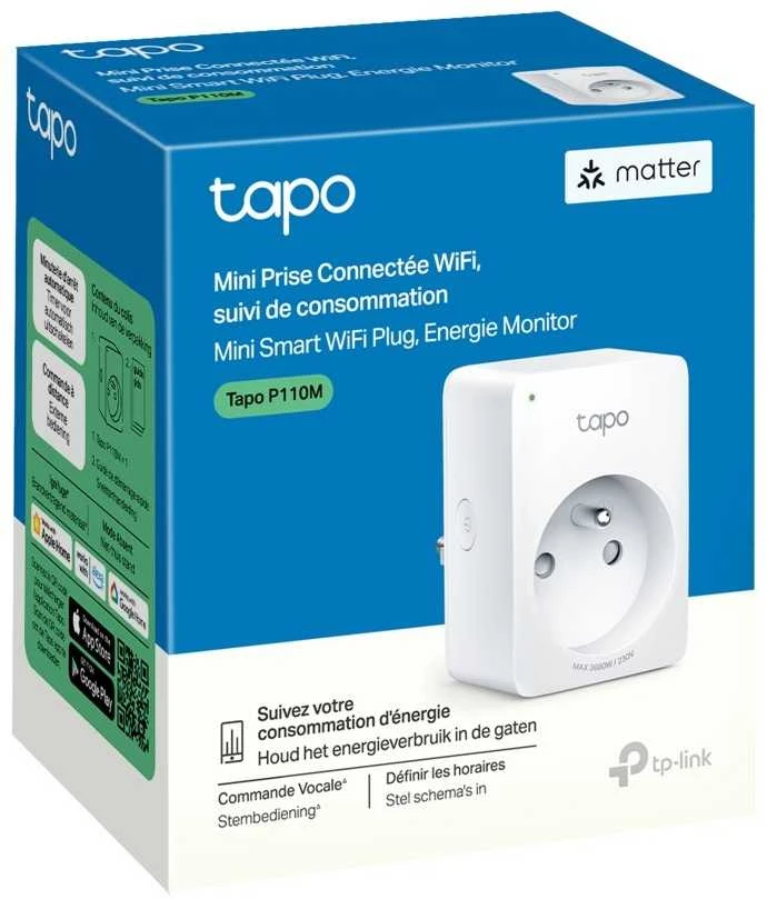 TP-Link išmanusis kištukas Tapo P110M su Wi-Fi, energijos stebėjimas, Baltas EU