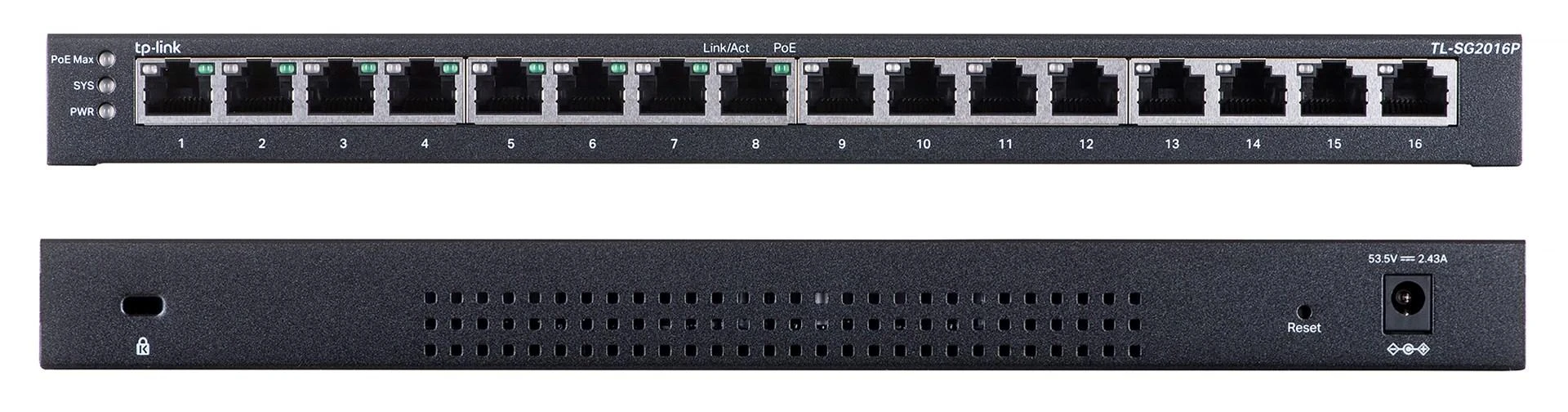 Šakotuvas TP-LINK | „etStream“ 16 prievadų gigabito išmanusis komutatorius su 8 prievadų „PoE+“ | TL-SG2016P | Valdomas žiniatinklyje | Stalinis | Maitinimo šaltinis: išorinis