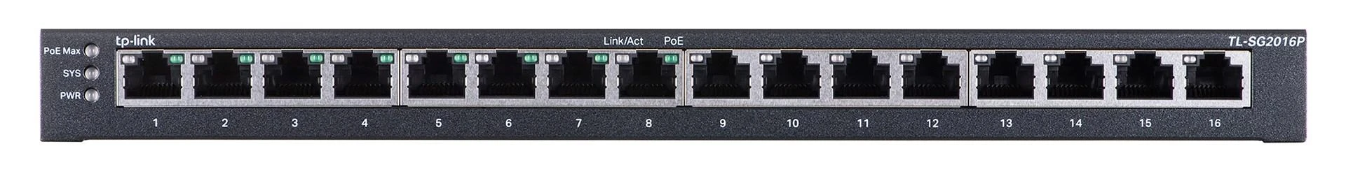 Šakotuvas TP-LINK | „etStream“ 16 prievadų gigabito išmanusis komutatorius su 8 prievadų „PoE+“ | TL-SG2016P | Valdomas žiniatinklyje | Stalinis | Maitinimo šaltinis: išorinis