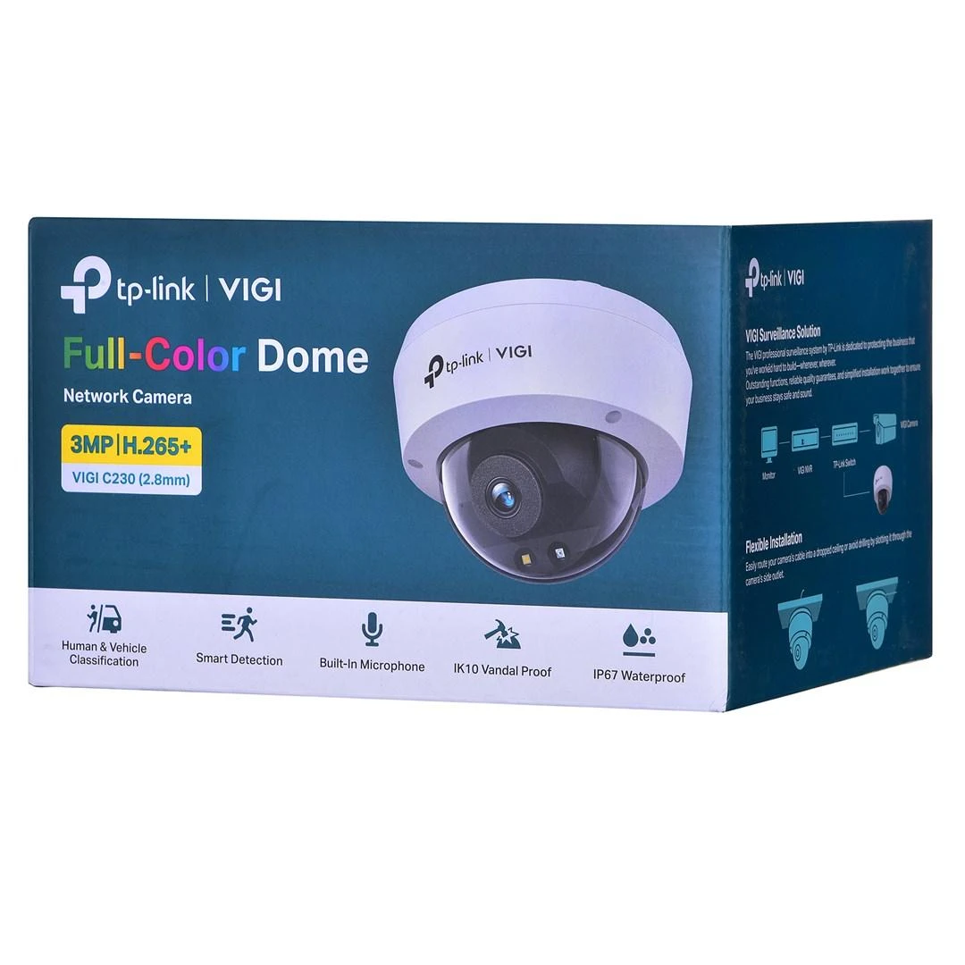 TP-LINK | Spalvota kupolinė tinklo kamera | VIGI C230 | Kupolinė | 3 MP | 2,8 mm | IP67, IK10 | H.265+/H.265/H.264+/H.264 | N/A
