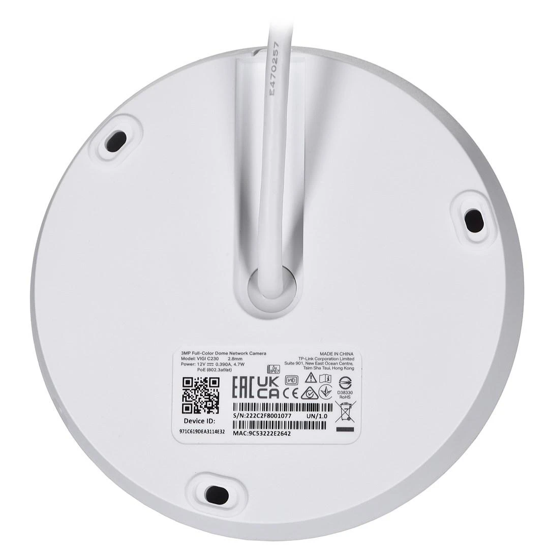 TP-LINK | Spalvota kupolinė tinklo kamera | VIGI C230 | Kupolinė | 3 MP | 2,8 mm | IP67, IK10 | H.265+/H.265/H.264+/H.264 | N/A