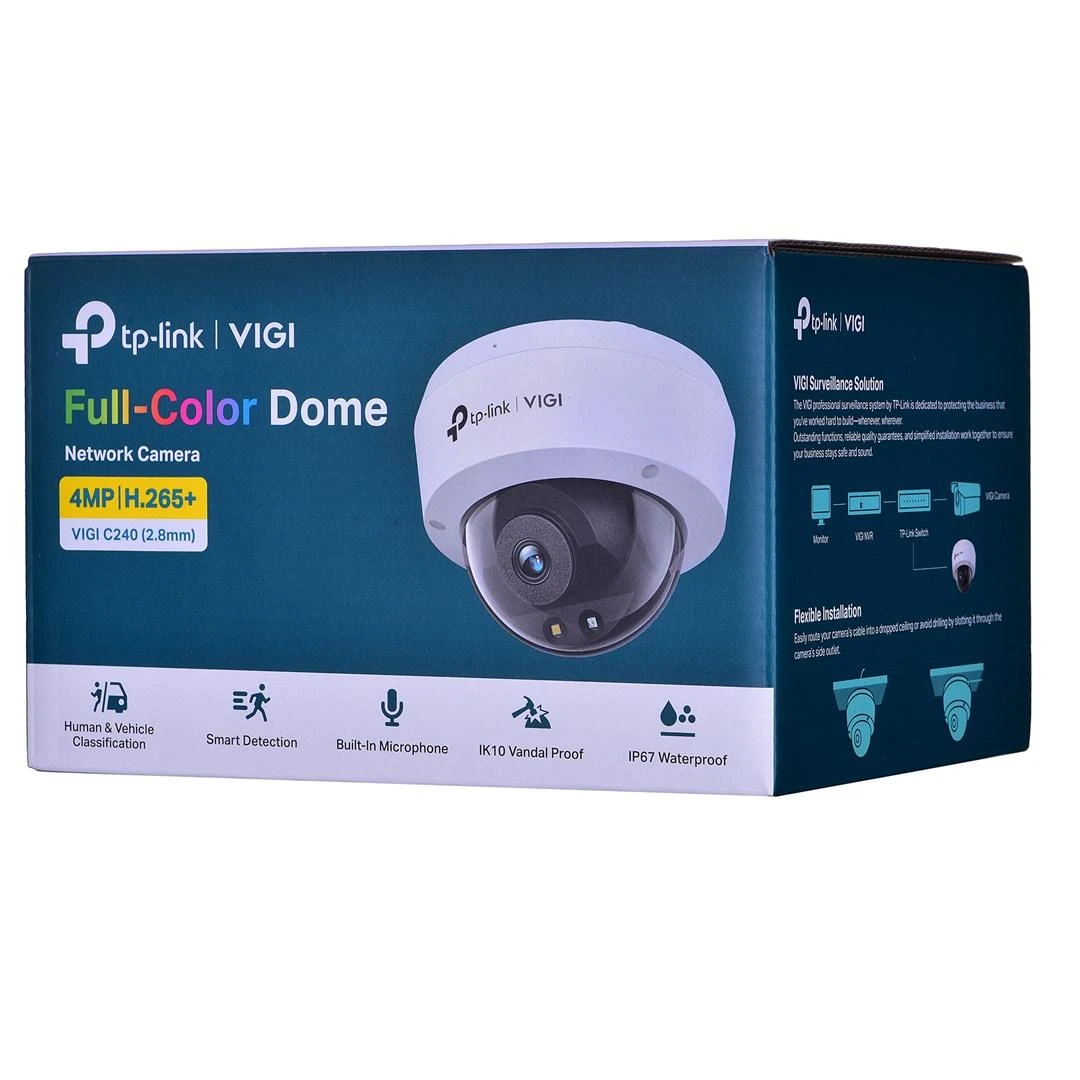 TP-LINK | Spalvota kupolinė tinklo kamera | VIGI C240 | Kupolinė | 4 MP | 2,8 mm | IP67, IK10 | H.265+/H.265/H.264+/H.264 | „MicroSD“, maks. 256 GB