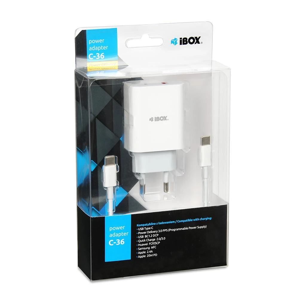 IBOX C-36 20W USB A+C SIENINIO ĮKROVIMO KABELIS USB-C Į USB-C