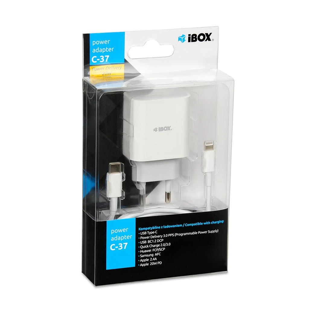 IBOX C-37 USB-C PD20W SIENINIS Įkroviklis USB-C Į ŽAIBO KABELĮ