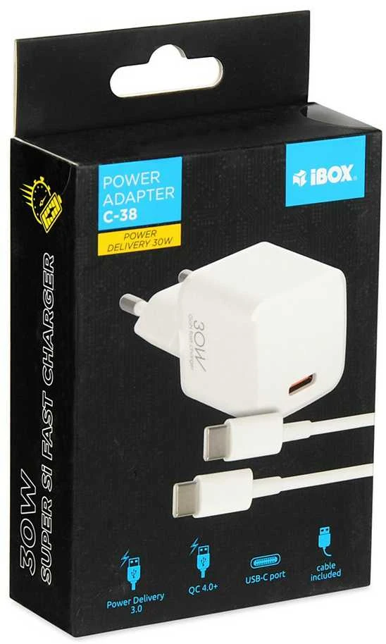 IBOX C-38 USB-C įkroviklis PD30W su USB-C laidu