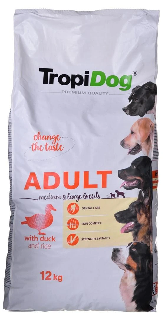 TROPIDOG Premium Adult Medium & Large antiena su ryžiais - sausas šunų maistas - 12 kg