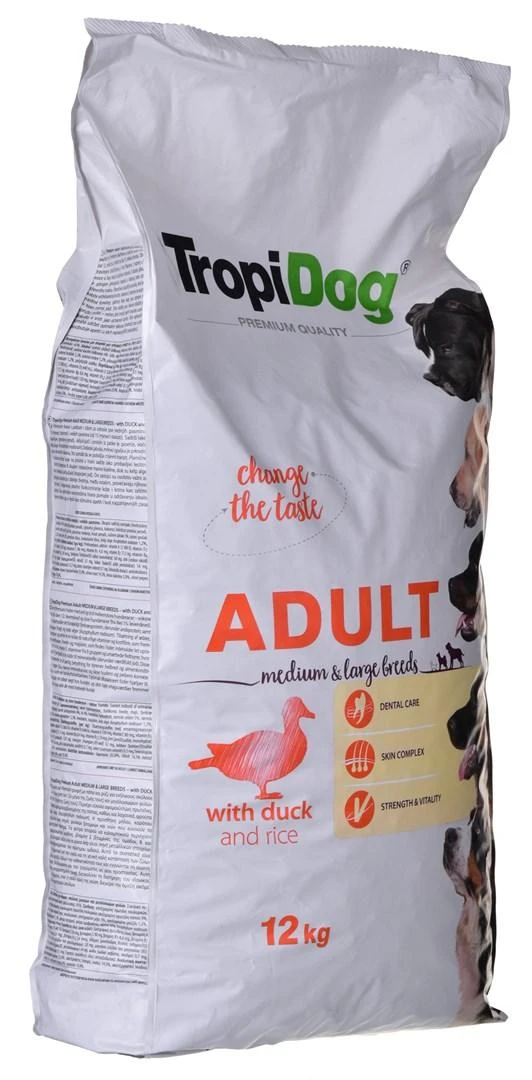TROPIDOG Premium Adult Medium & Large antiena su ryžiais - sausas šunų maistas - 12 kg