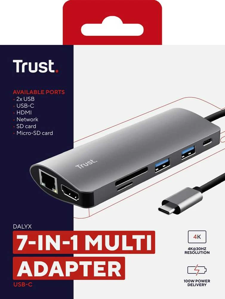 Trust Pasitikėkite Dalyx 7in1 USB-C kelių prievadų adapteriu (TR-23775)
