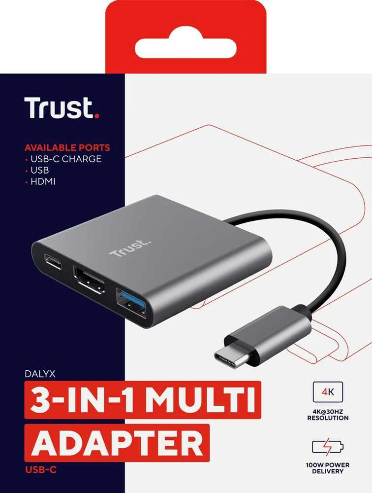 Trust Dalyx USB 3.2 Gen 1 (3.1 Gen 1) Type-C Aliuminio, Juodas