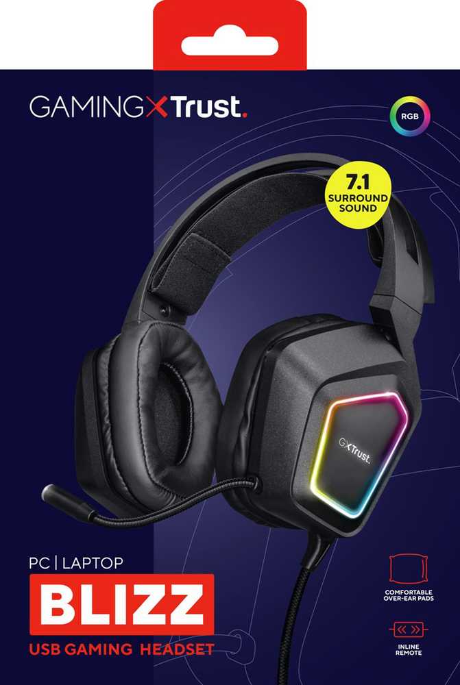 Žaidimų ausinės Trust GXT 450 Blizz RGB 7.1 Surround, 23191