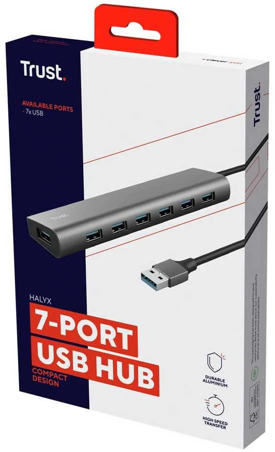 Trust Halyx - Type-A 5000 Mbit/s 7 Port USB 3.2 Gen1 Hub (sidabrinis)