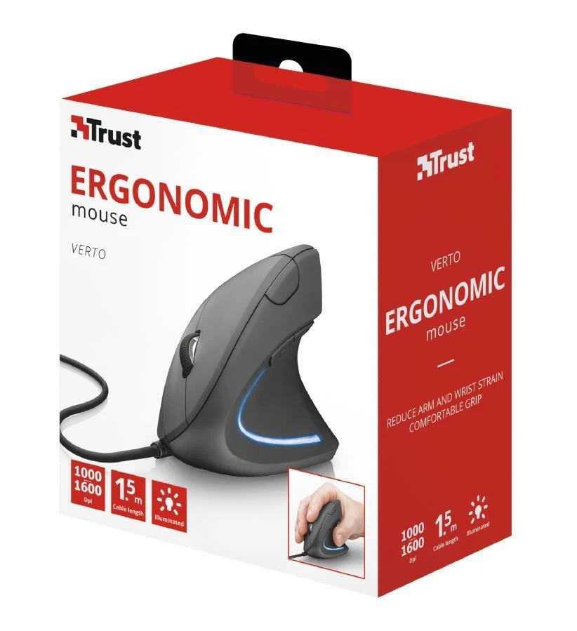 Kompiuterio pelė Trust USB Verto, ergonomiška, juodos spalvos