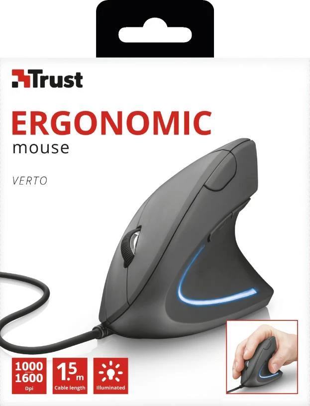 Kompiuterio pelė Trust USB Verto, ergonomiška, juodos spalvos