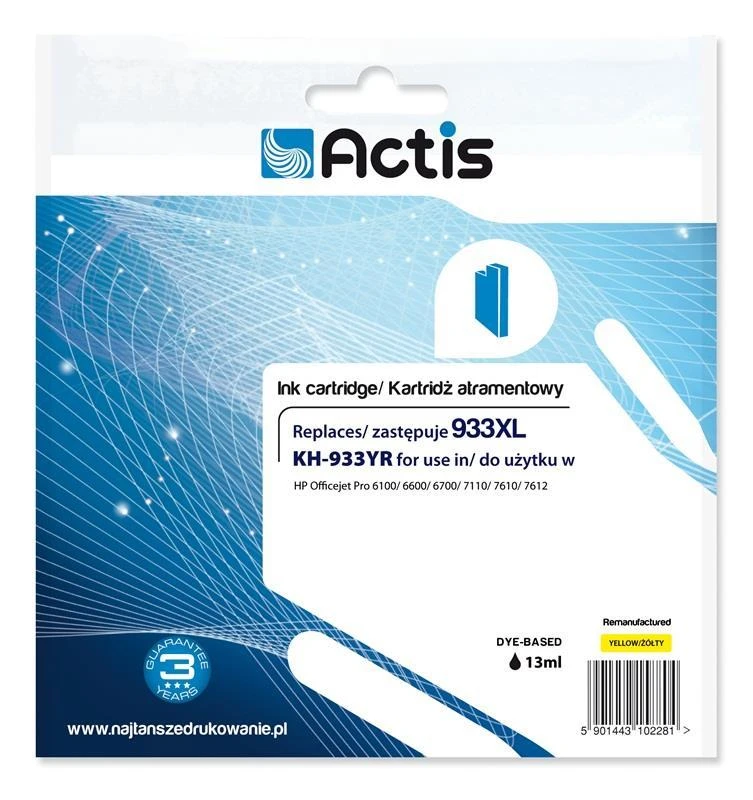 „Actis KH-933YR“ rašalas (pakeitimas HP 933XL CN056AE; standartinis; 13 ml; geltonas)