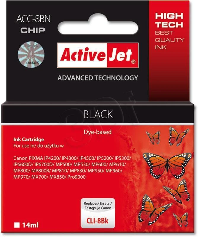 Activejet ACC-8BN rašalas, skirtas Canon spausdintuvams, pakeičia Canon CLI-8Bk