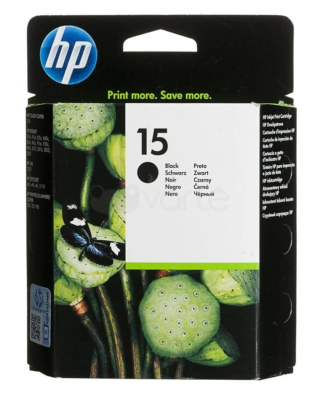 Hewlett Packard (HP) HP 15 Juodas rašalo kasetė, 495 puslapiai, skirta HP DeskJet 810, 840, 843c, Photosmart Color 750, 950, Officejet V40