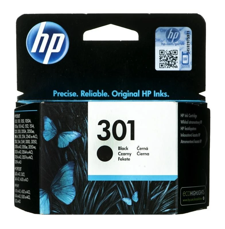 Hewlett Packard (HP) HP 301 originali rašalo kasetė, juoda, standartinės talpos, 3 ml