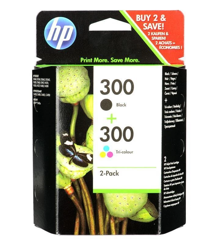 Hewlett Packard (HP) HP 300 Combo-pack Juodas/Tri-color Ink Cartridges, 200/200 pages, DeskJet D2560, F4280