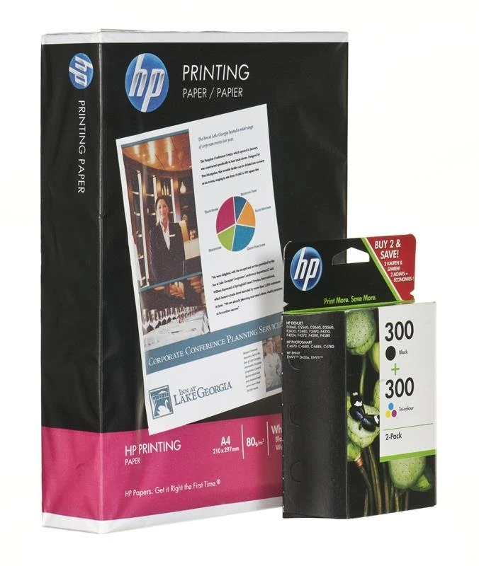 Hewlett Packard (HP) HP 300 Combo-pack Juodas/Tri-color Ink Cartridges, 200/200 pages, DeskJet D2560, F4280