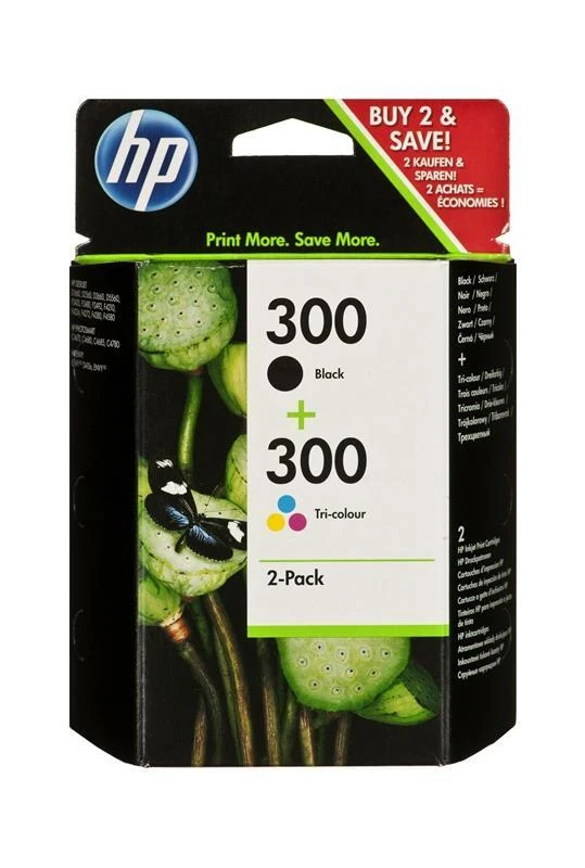 Hewlett Packard (HP) HP 300 Combo-pack Juodas/Tri-color Ink Cartridges, 200/200 pages, DeskJet D2560, F4280