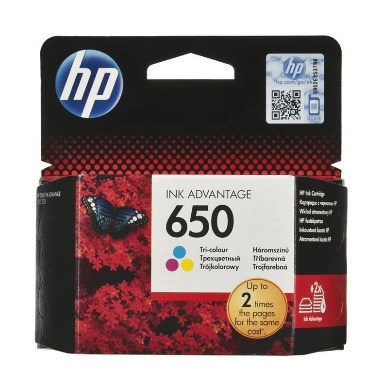Hewlett Packard (HP) „HP 650“ trispalvė originali rašalo „Advantage“ kasetė (200 puslapių)