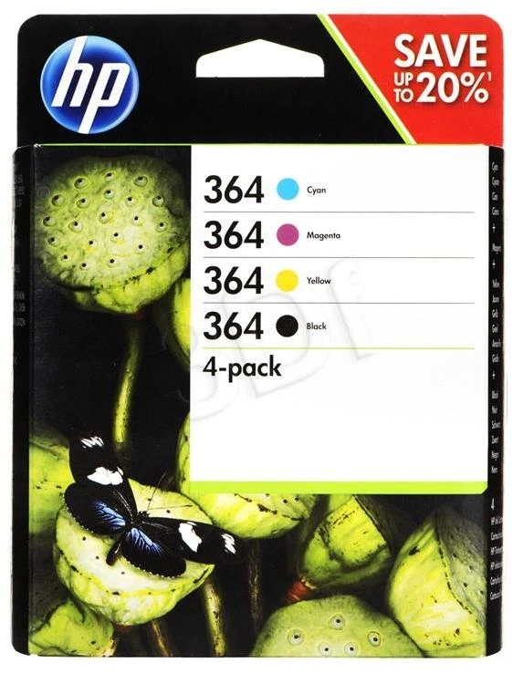 Hewlett Packard (HP) HP 364 Combo 4-Pack Juodas/Cyan/Magenta/Geltona rašalo kasetės, 250/300 puslapių, HP B8550, C5380, D5460
