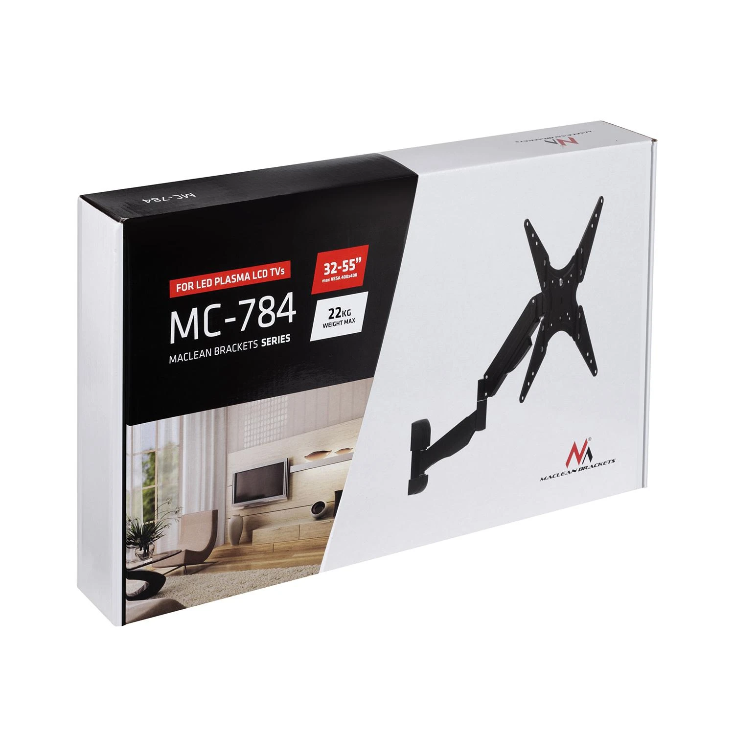 Laikiklis Tvirtinimo sienelė televizoriui Maclean MC-784 (sukamasis, pakreipiamas, sieninis, 32" - 55", maks. 20kg)