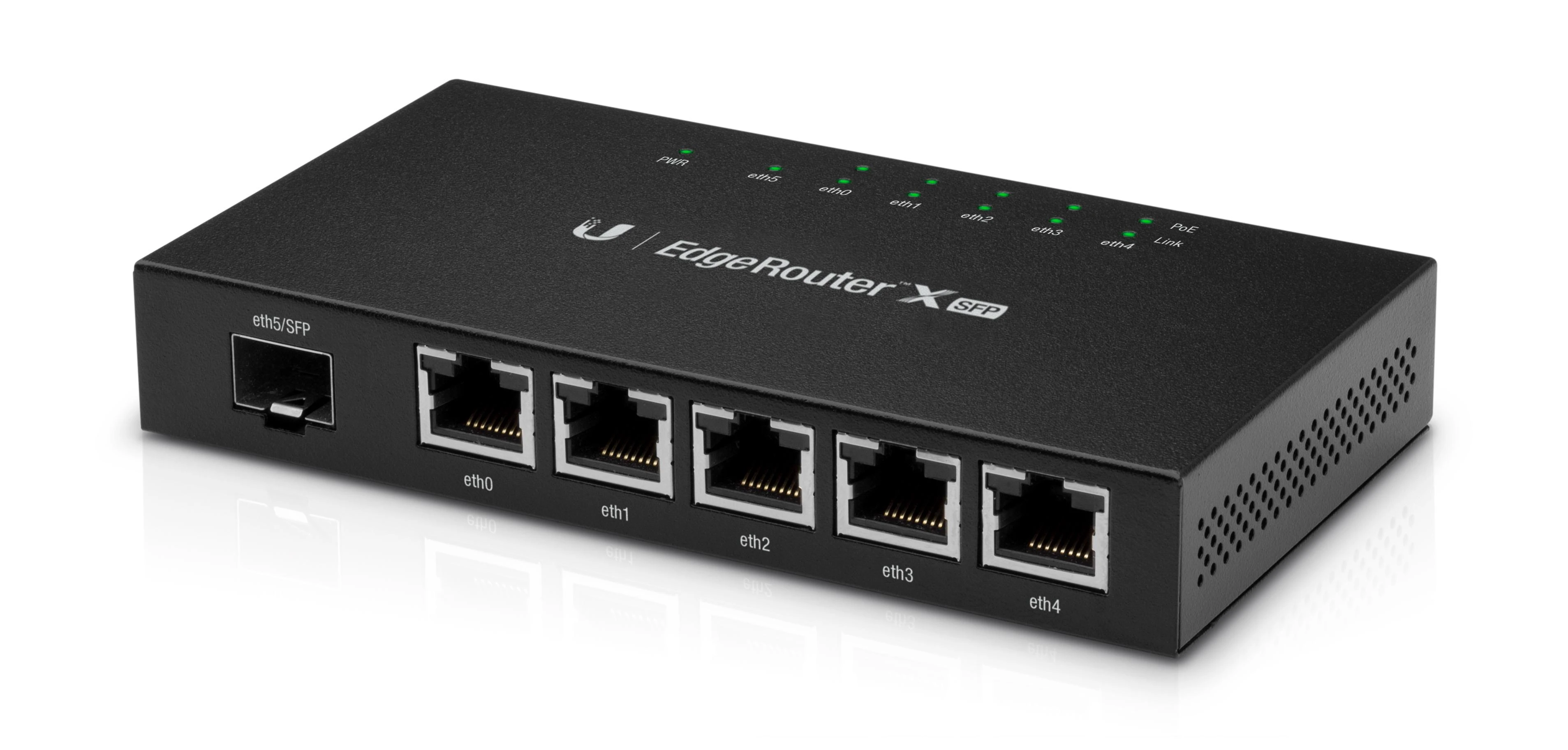 Maršrutizatorius „Ubiquiti EdgeRouter X“, 5 prievadai, SFP, gigabito, pasyvus PoE, Juodas ER-X-SFP / UBI-ER-X-SFP