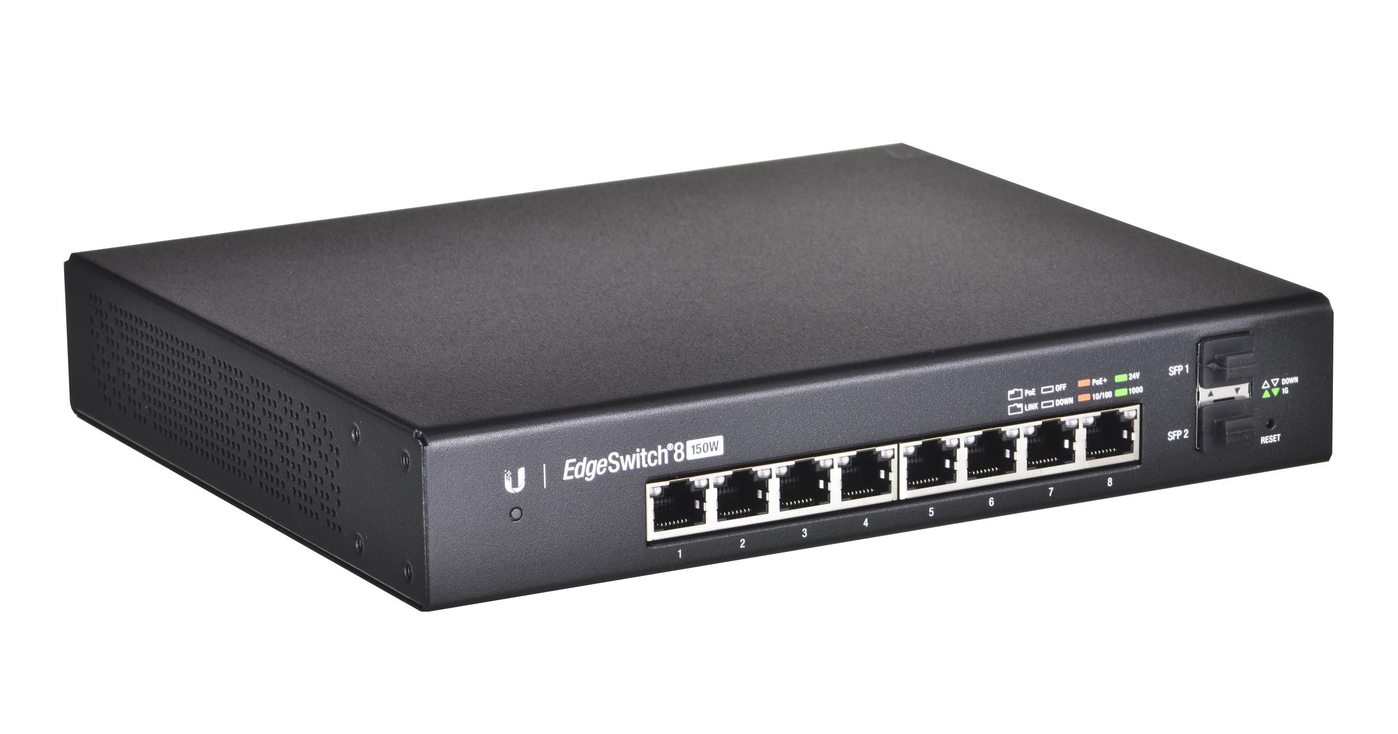 Šakotuvas UBIQUITI ES-8-150W Ubiquiti ES-8-150W 8 prievadų + 2xSFP Gigabit PoE jungiklis 24V/48V 802.3af/802.3at