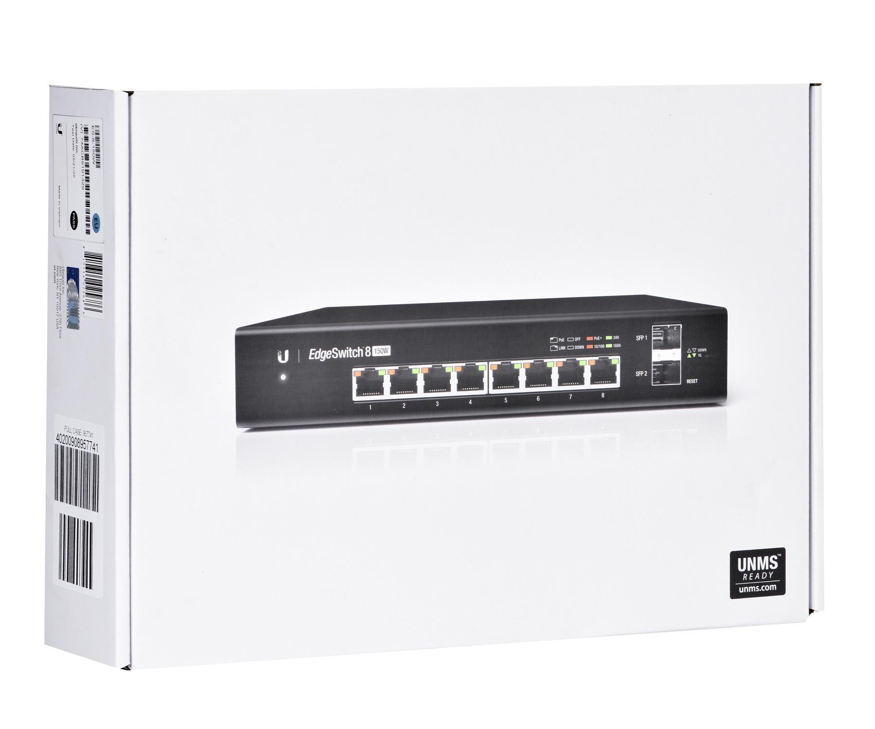 Šakotuvas UBIQUITI ES-8-150W Ubiquiti ES-8-150W 8 prievadų + 2xSFP Gigabit PoE jungiklis 24V/48V 802.3af/802.3at