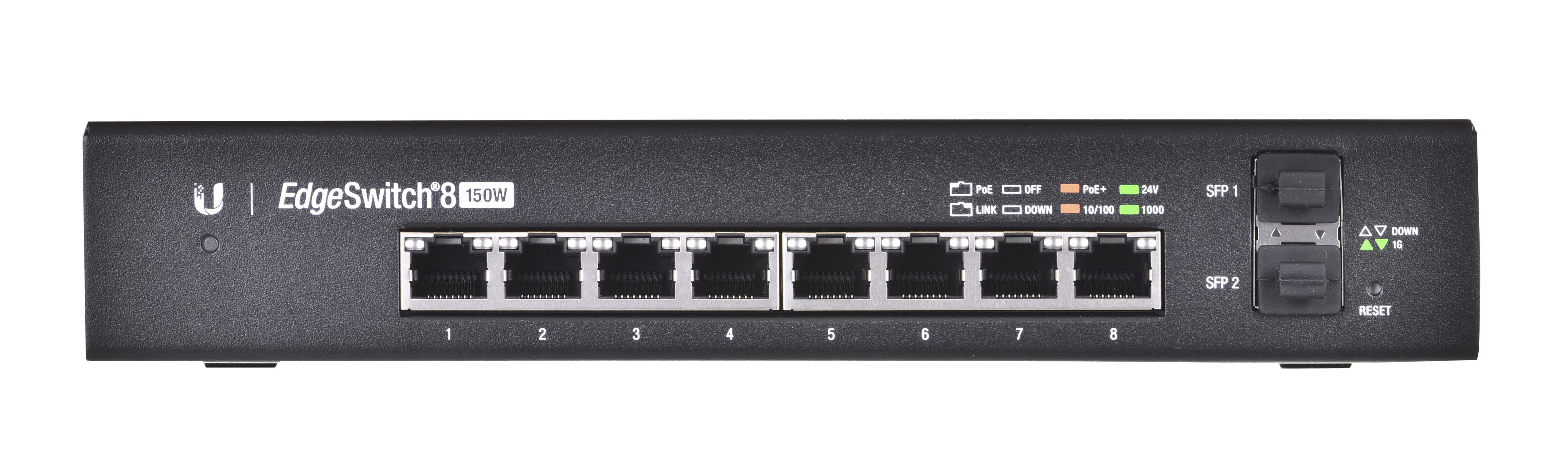 Šakotuvas UBIQUITI ES-8-150W Ubiquiti ES-8-150W 8 prievadų + 2xSFP Gigabit PoE jungiklis 24V/48V 802.3af/802.3at