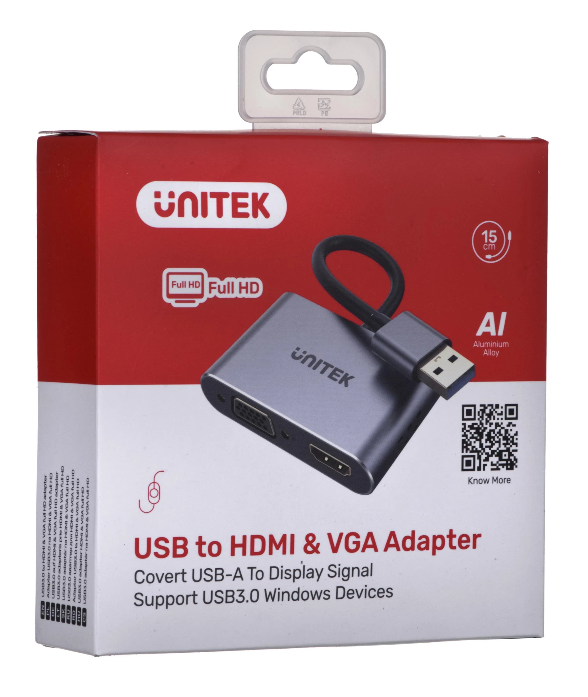 UNITEK V1304A adapterio įpakavimas su USB jungtimi
