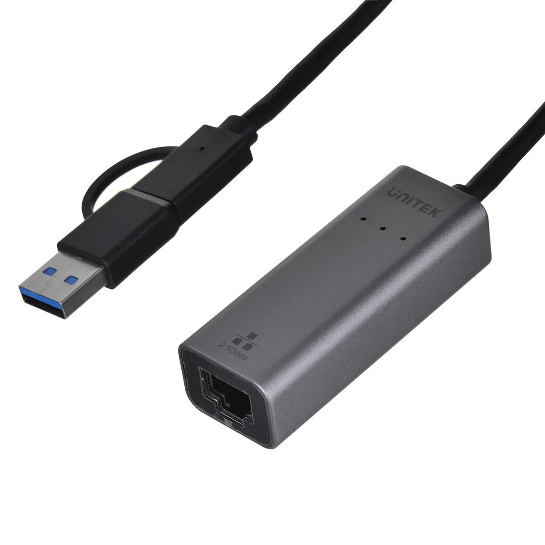 Tinklo Adapteris - UNITEK U1313C USB-A/USB-C Į RJ-45 2.5 Gbit Pilkas