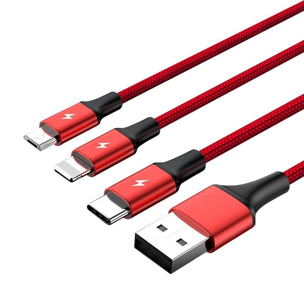 UNITEK C4049RD Unitek kabelis 3-in-1, USB-C tipas / MicroUSB / Lightning, 1,2 m, raudonas, C4049RD