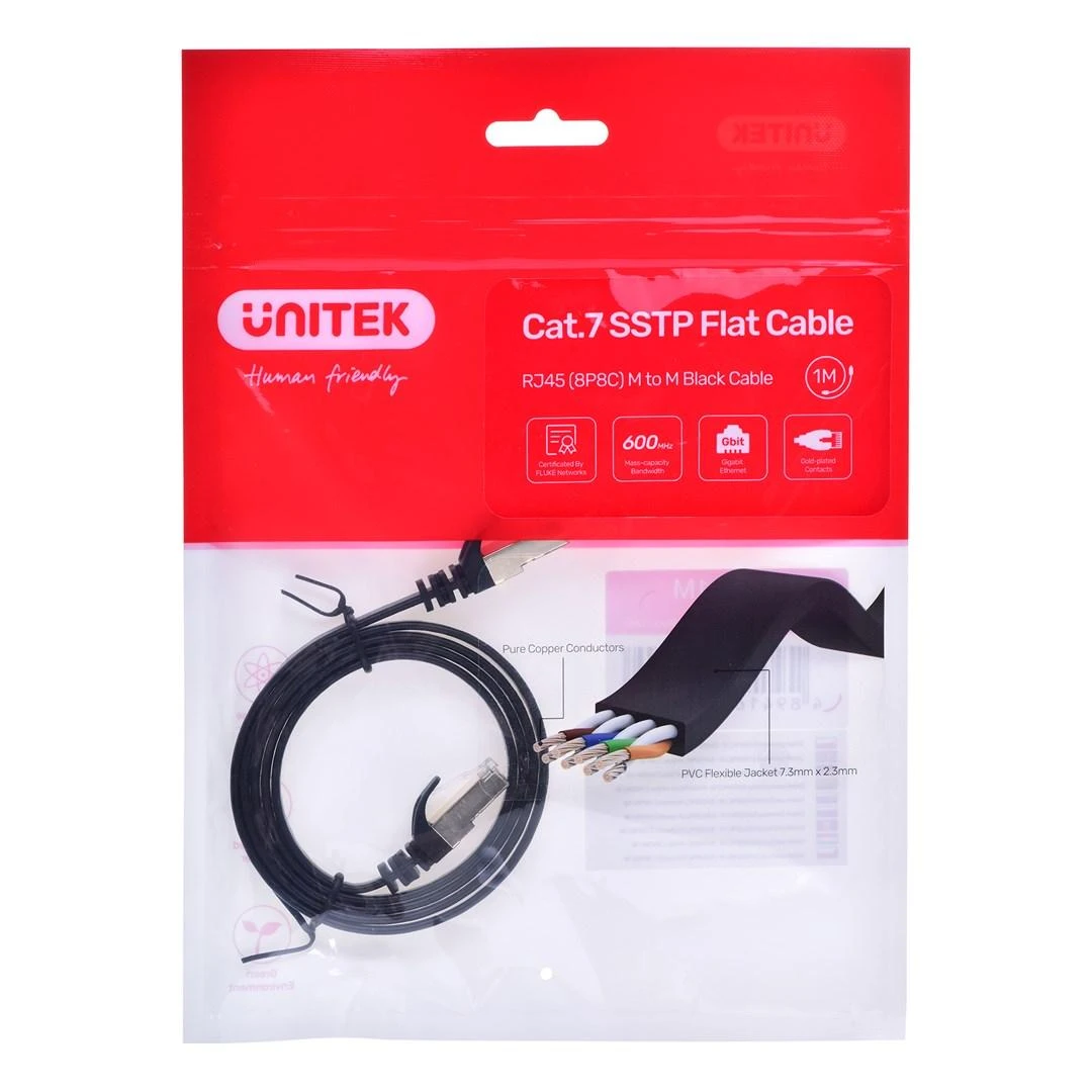 UNITEK C1897BK-1M eterneto kabelis FLAT CAT 7 UTP Ethernet 1m