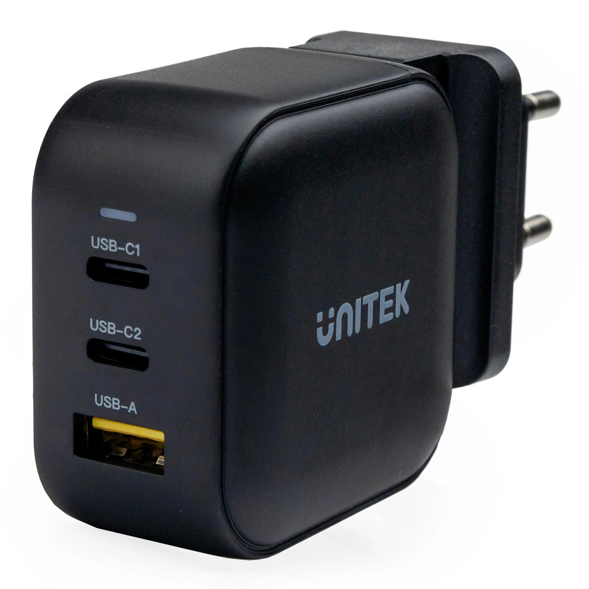 UNITEK CHARGER GaN 2x USB-C 1x USB-A PD QC 3.0 66W Juodas