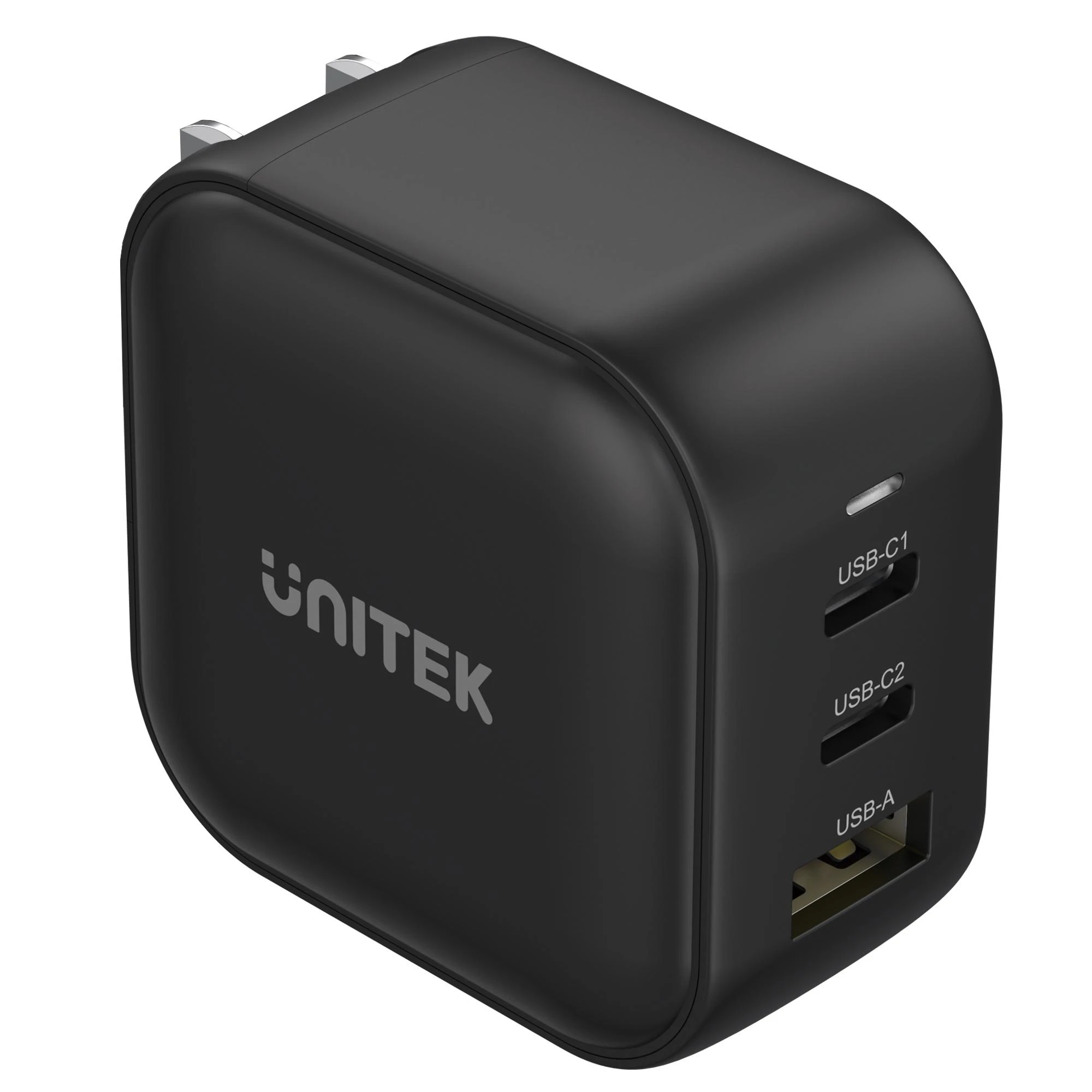 UNITEK CHARGER GaN 2x USB-C 1x USB-A PD QC 3.0 66W Juodas