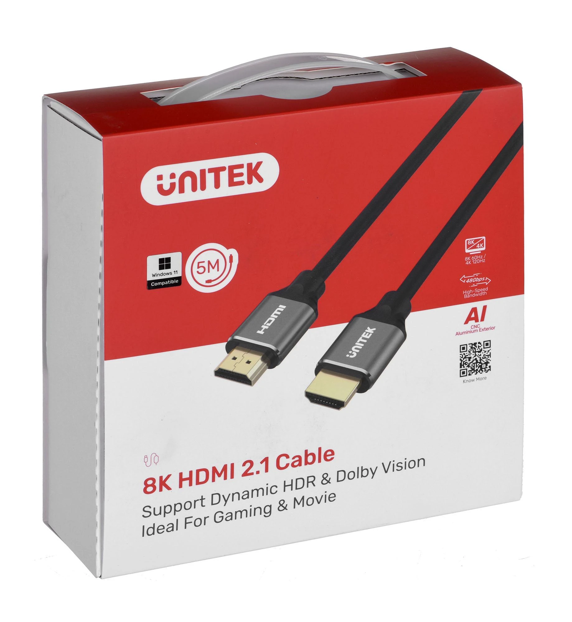 UNITEK C140w kabelis HDMI 2.1 8K 4K120Hz UHD 5m