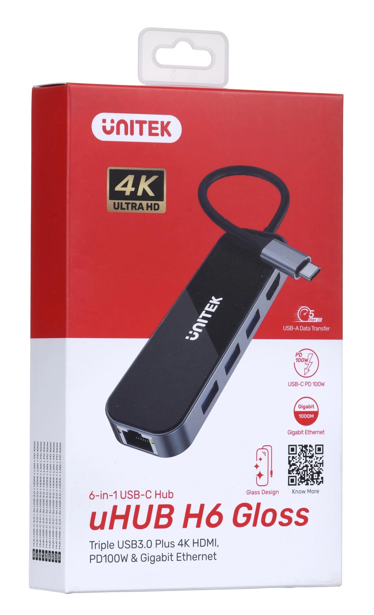 UNITEK D1084A šakotuvas USB-C 3x USB-A 3.1 HDMI 4K PD 100W