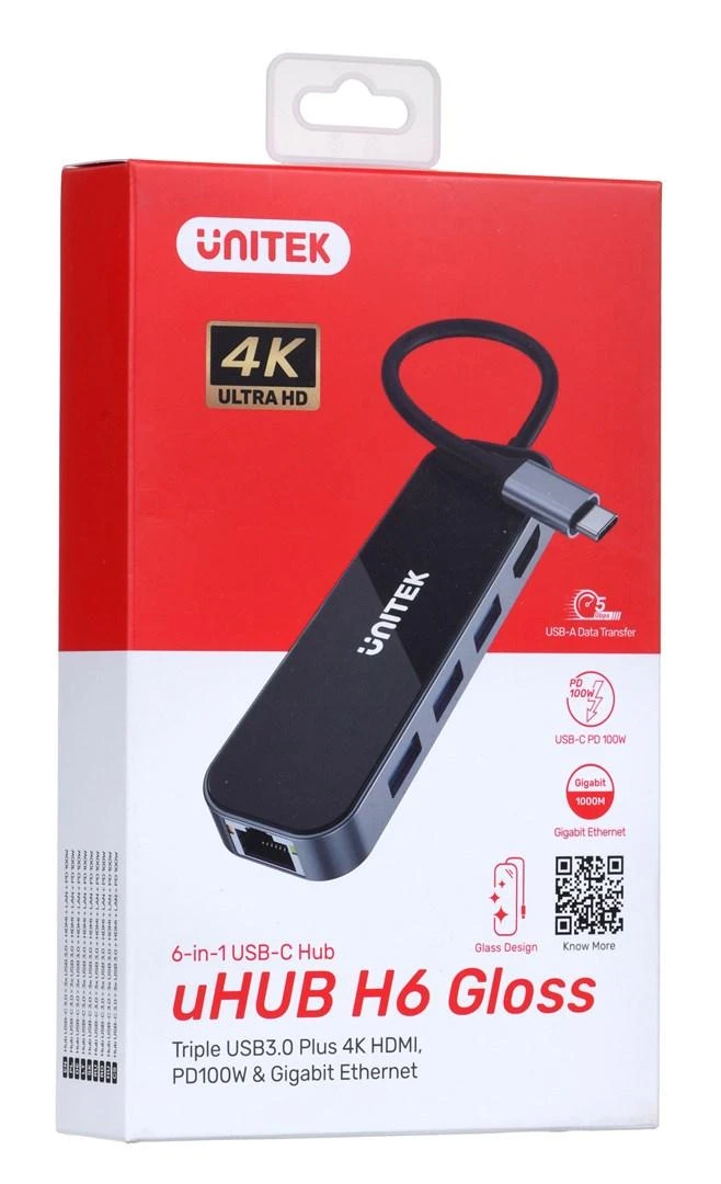 UNITEK D1084A šakotuvas USB-C 3x USB-A 3.1 HDMI 4K PD 100W