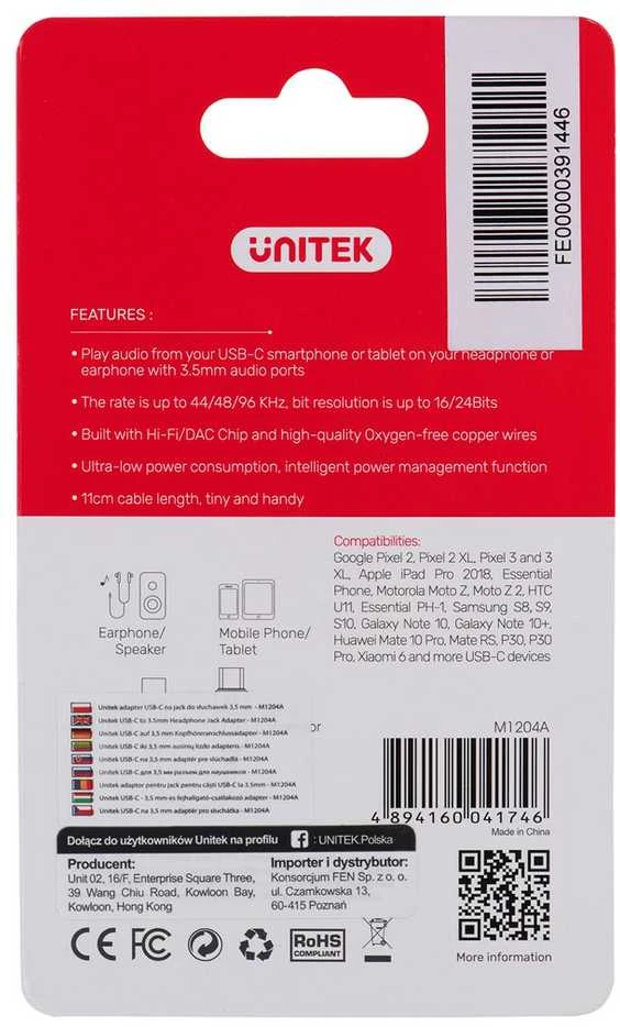 UNITEK USB-C adapteris – mini lizdas 3,5 mm Female M1204A
