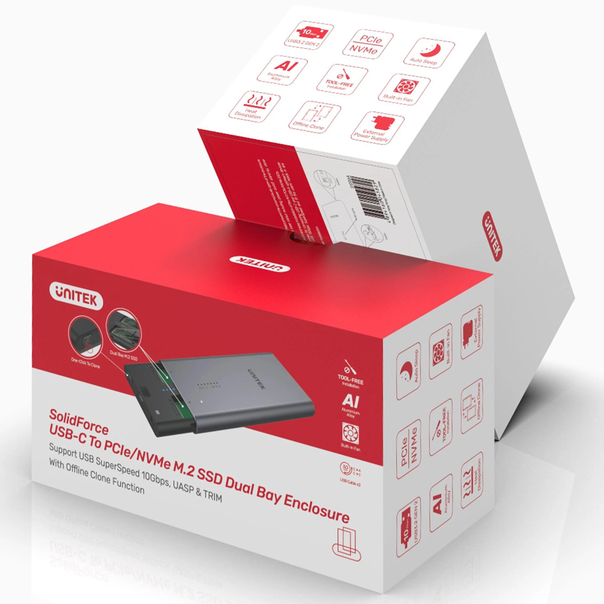 Unitek SolidForce SSD korpuso pakuotės dizainas