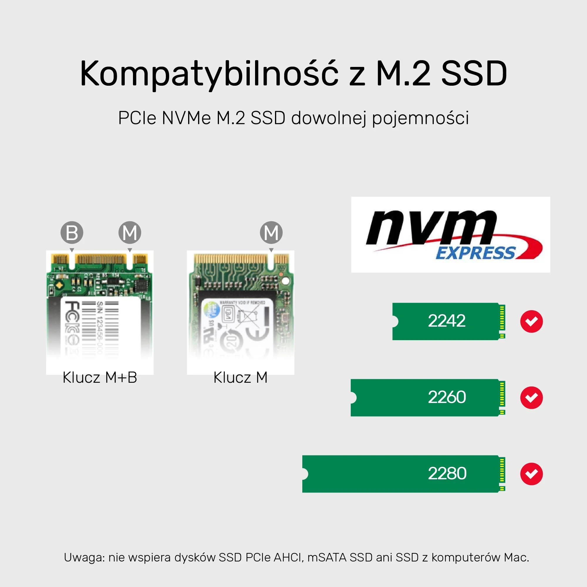 M.2 SSD palaikomi diskų formatai ir raktai