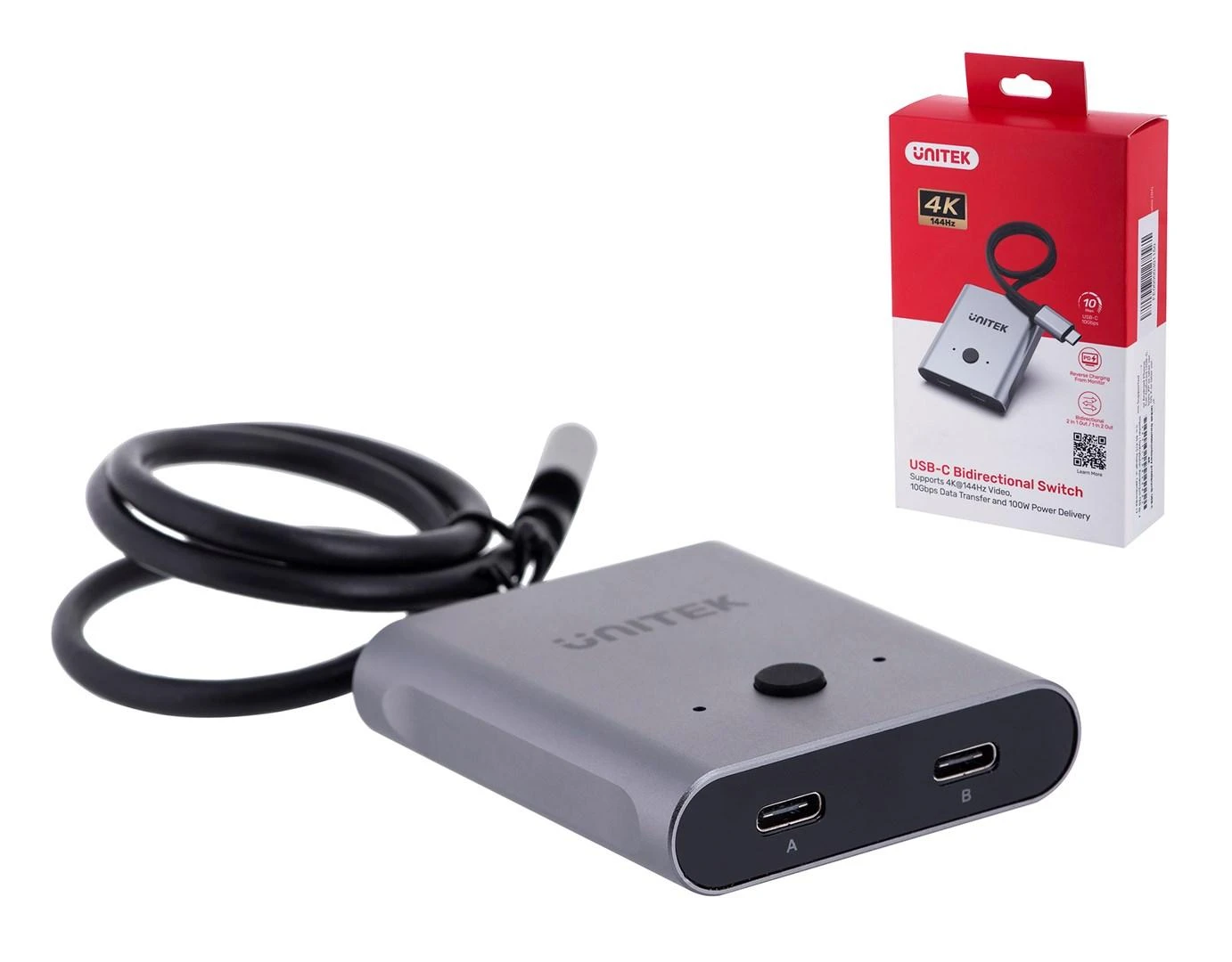 UNITEK USB-C dvikryptis jungiklis su pakuote