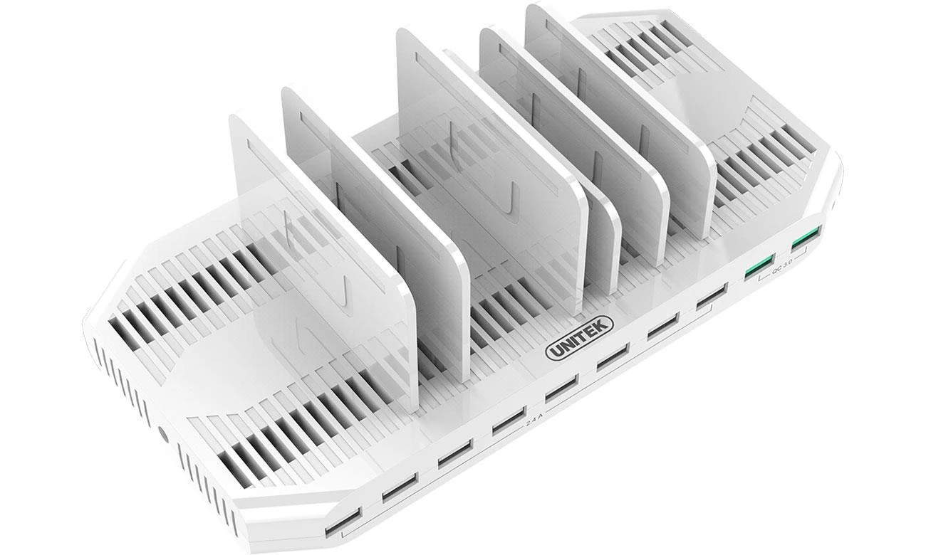 "UNITEK Y-2190A Unitek įkrovimo stotelė 10x USB 2,4A, 96W 2x QC3.0 Y-2190A"
