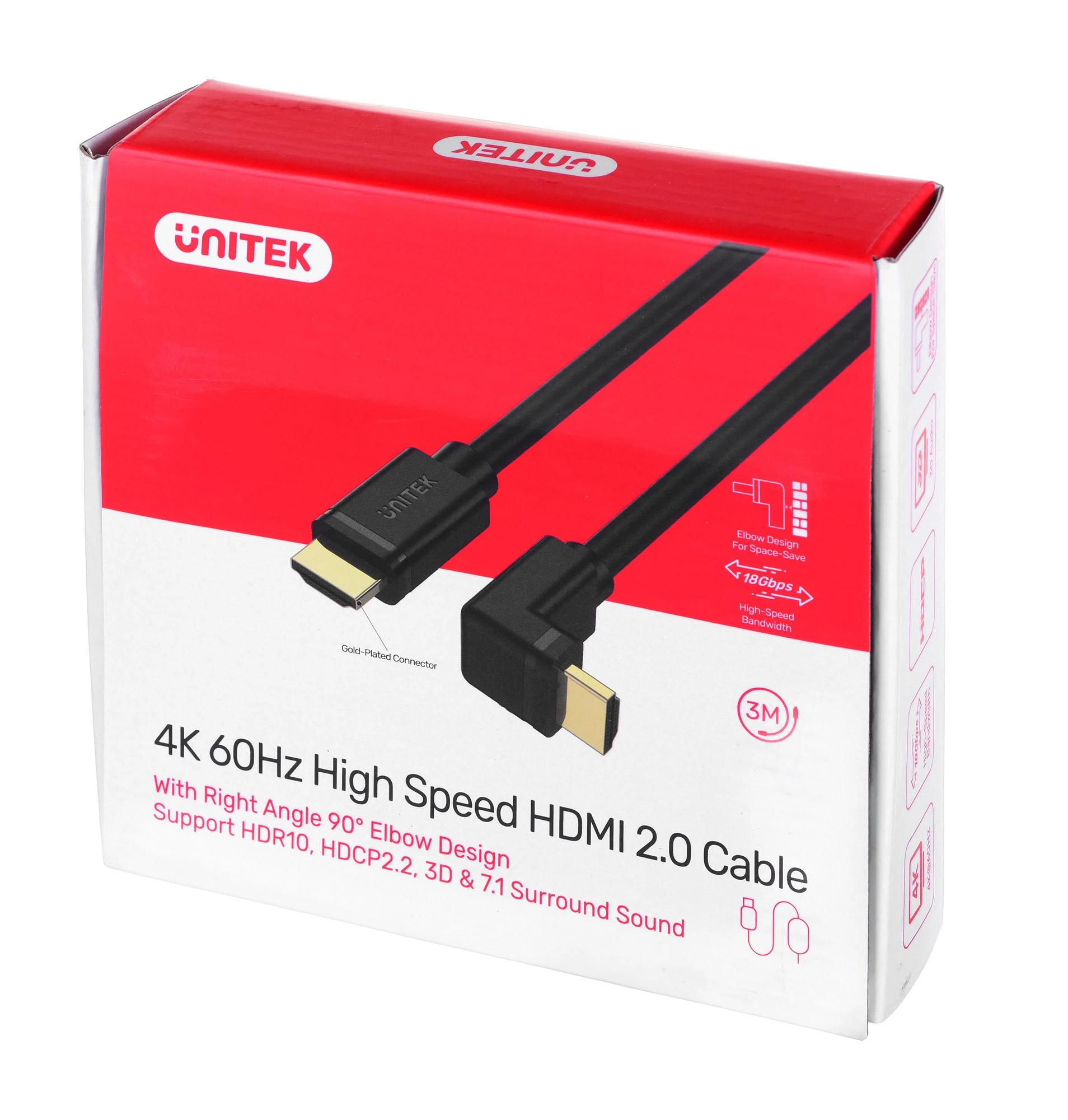 Unitek HDMI 3.0m 90° kampas