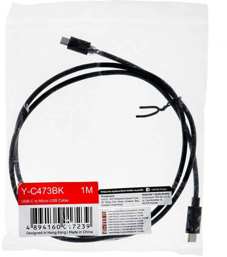 Unitek USB-C - microUSB 1.0m juoda