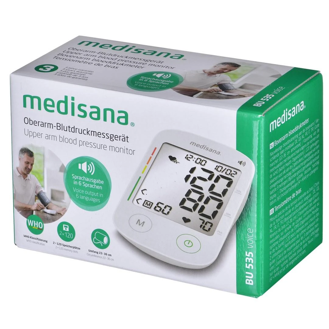 Kraujospūdžio matuoklis Kraujo Spaudimo Matuoklis - Medisana BU 535 VOICE Viršutinė Ranka 2 Vartotojams LCD Ekranas